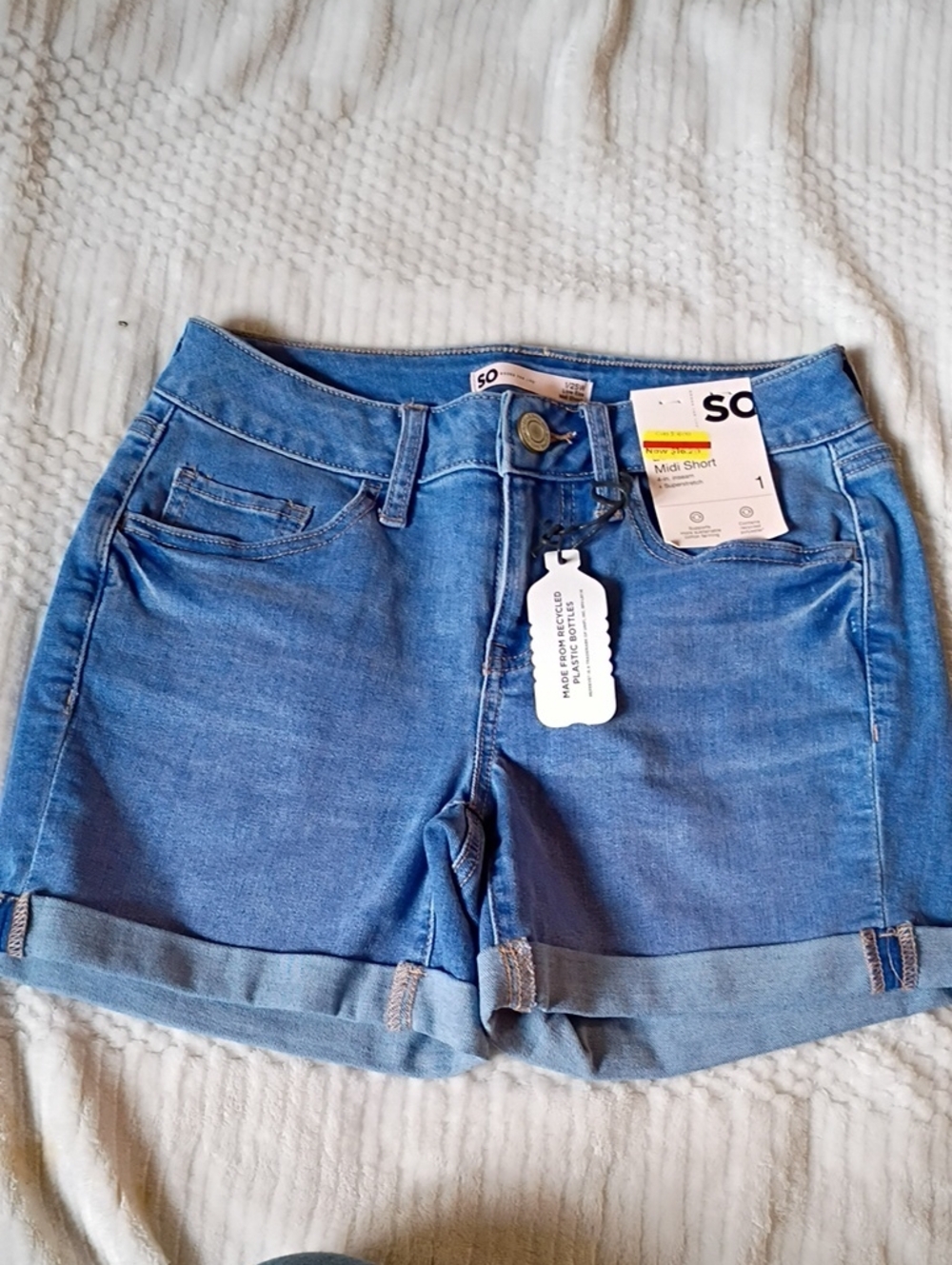 NWT SO Blue Roll-Hem Denim Midi Shorts